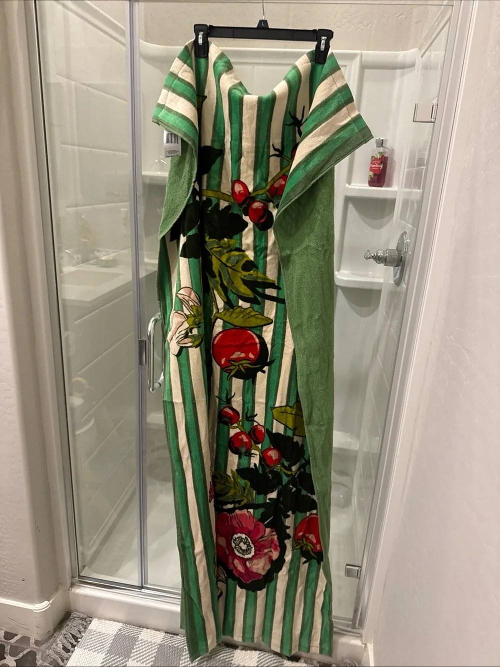 Vera Bradley Green, Cream and Red Botanical Stripe Beach Towel